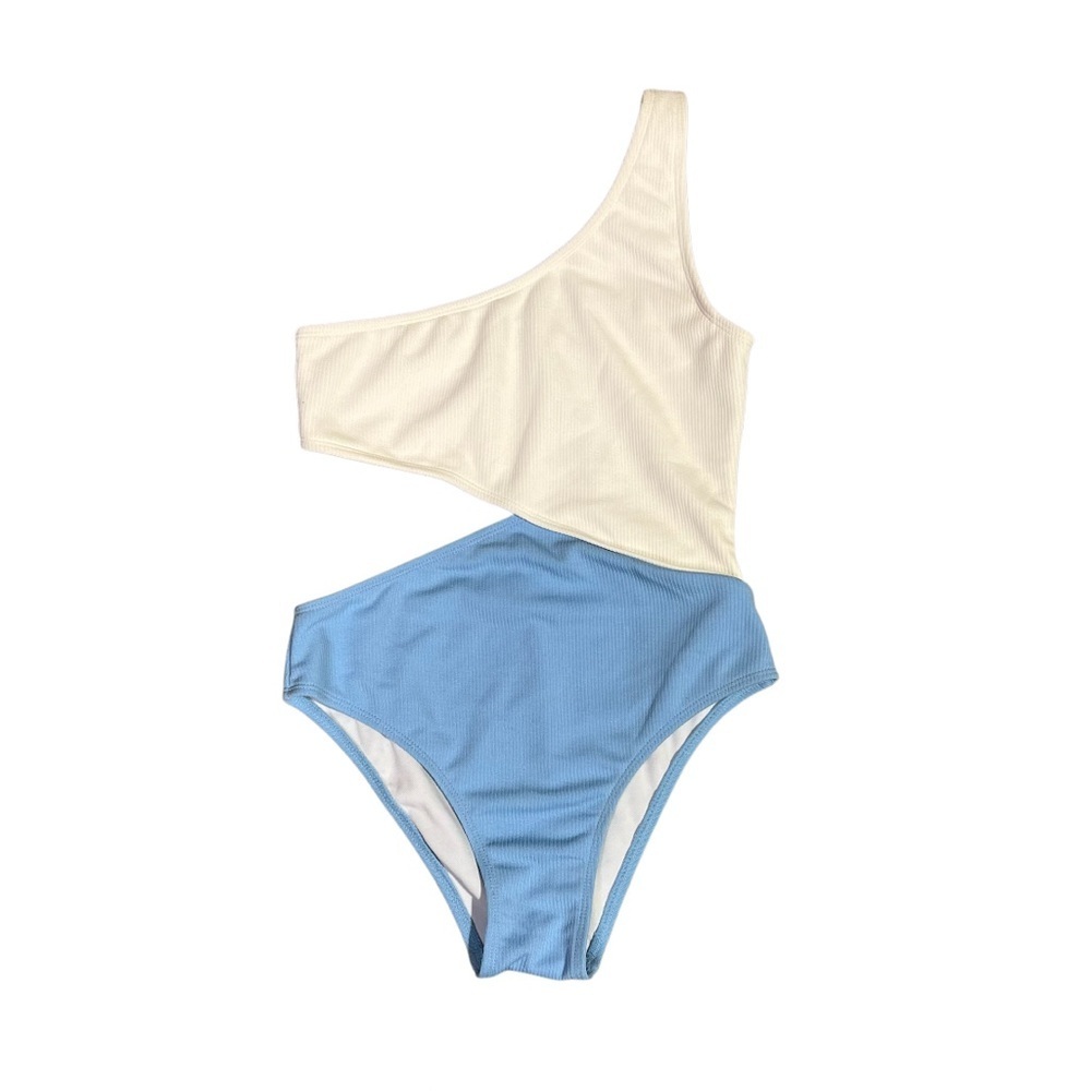 Zaful S Blue White‎ One Piece Bathing Suit